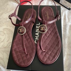 Chanel Burgundy Lambskin Thong Sandal